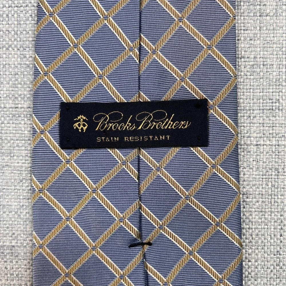 Vintage Y2K Brooks Brothers‎ Silk Diamond Tie Men Blue Gold Preppy Italy Ivy USA